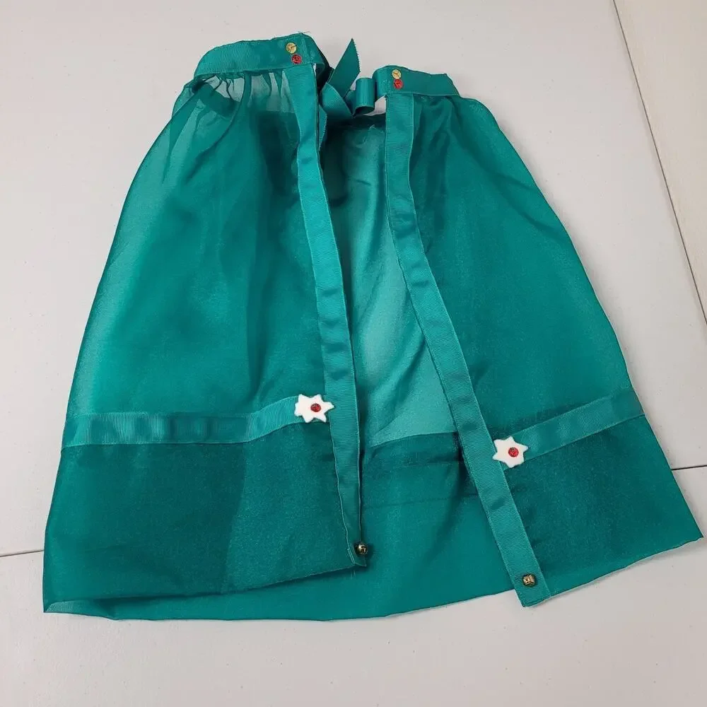 Green Holiday Waist Apron Christmas Half Apron Red Flower Trim Vintage Kitchen